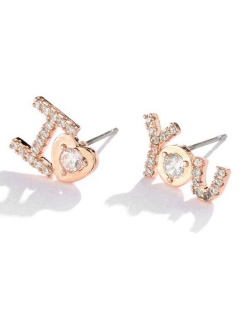 "I Heart You" Cubic Zirconia Rose Gold Small Heart Love Cute Earrings